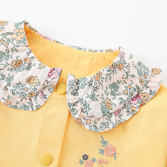 Girls Floral Embroidered Collar Jacket