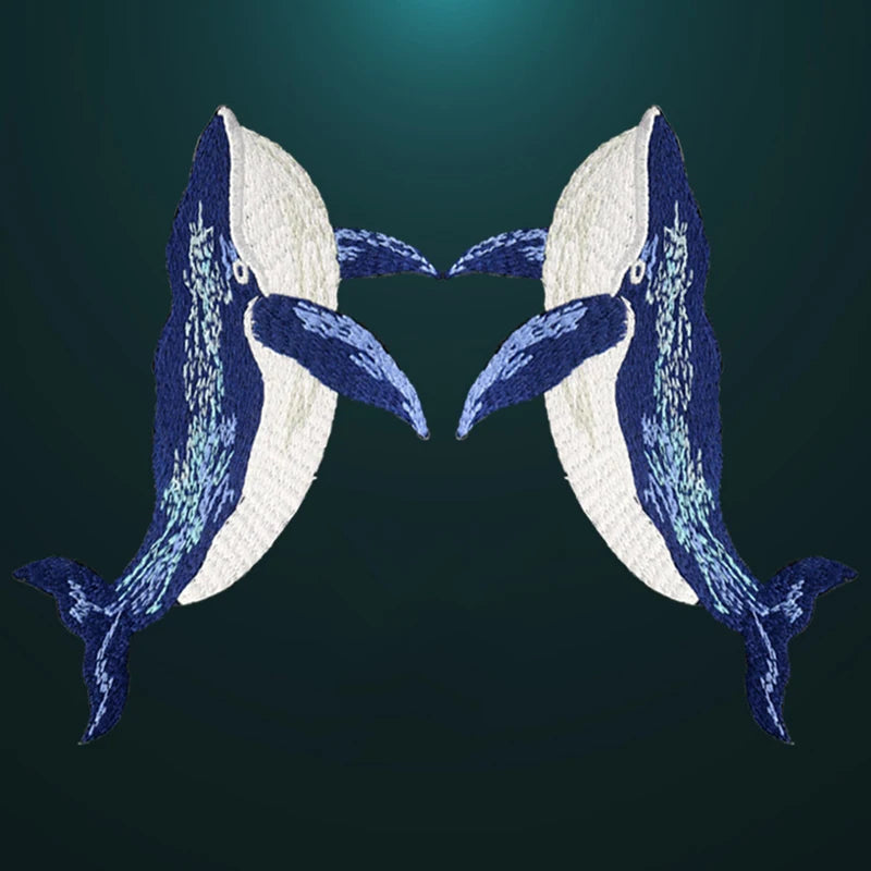 Blue Whale Embroidered Iron On Patches