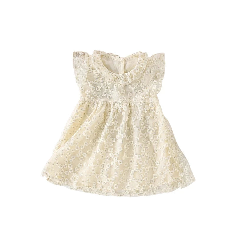 Girls Flutter Sleeve Embroidered Dress