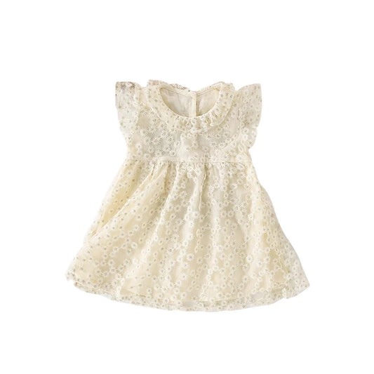 Girls Flutter Sleeve Embroidered Dress