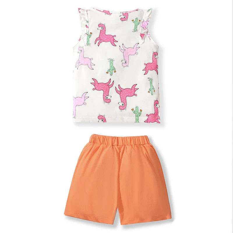Girls Flutter sleeve T shirt + Shorts - Alpaca print