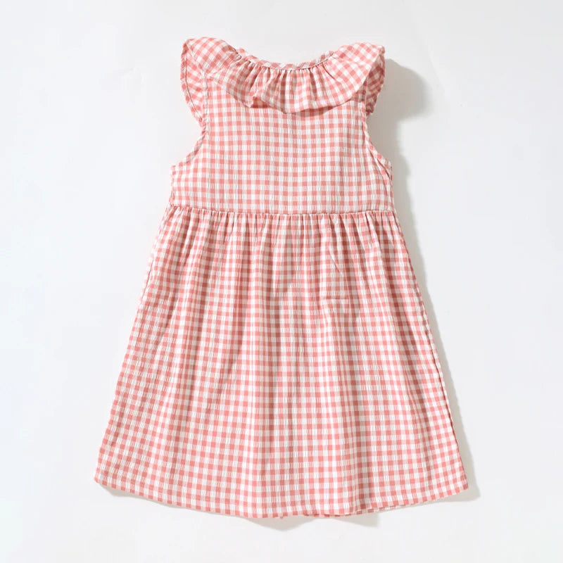 Girls Sleeveless Dress in Mushroom Plaid Pink