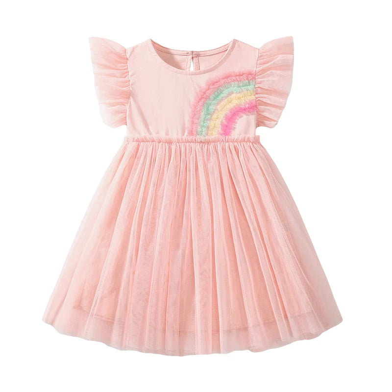 Girls Flutter Sleeve Applique Dress