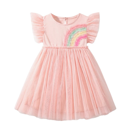 Girls Flutter Sleeve Applique Dress