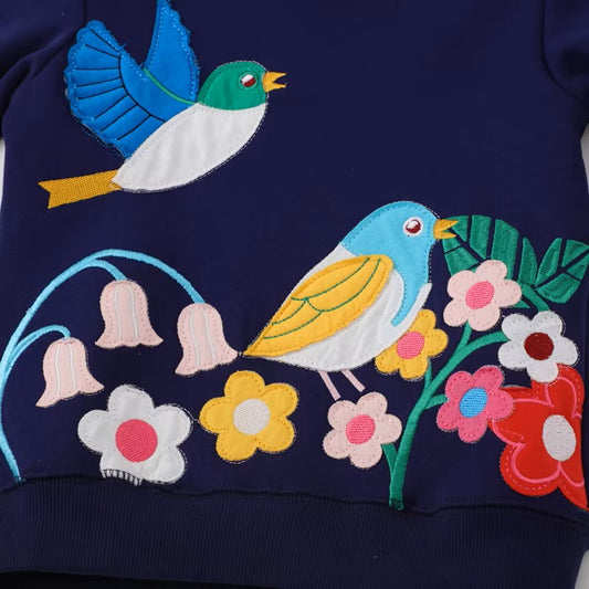 Birds & Flowers Embroidered Sweatshirt