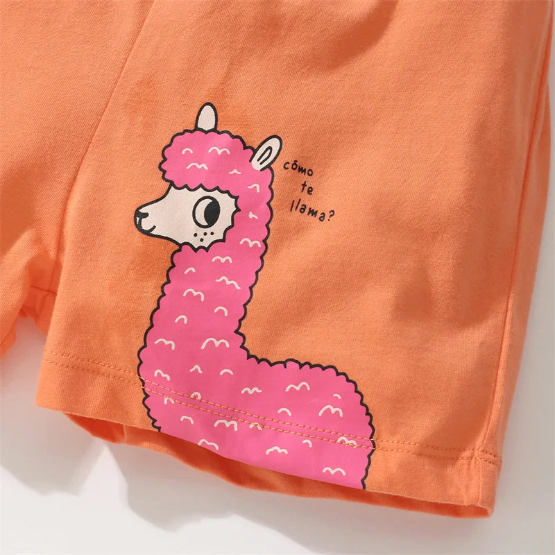 Girls Flutter sleeve T shirt + Shorts - Alpaca print