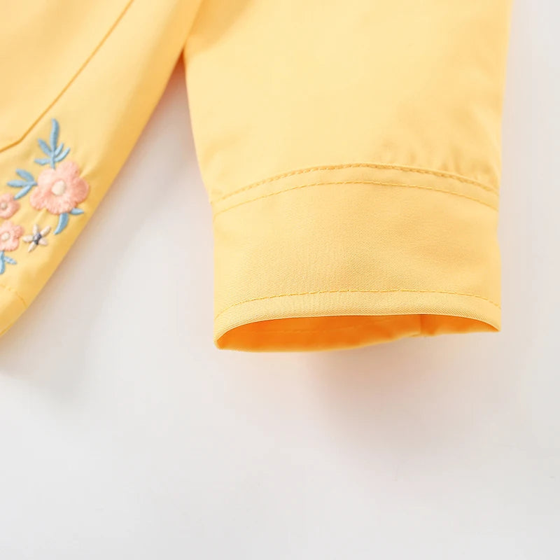 Girls Floral Embroidered Collar Jacket