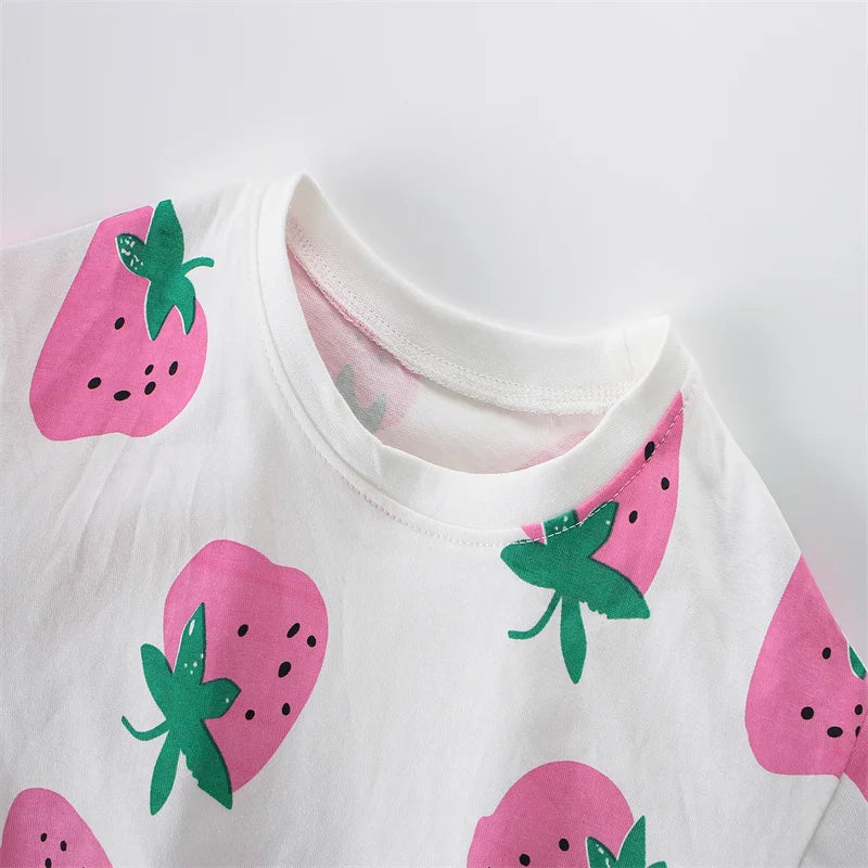 Girls Strawberry Shorts and Short Sleeve T-shirt