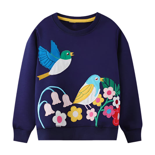 Birds & Flowers Embroidered Sweatshirt
