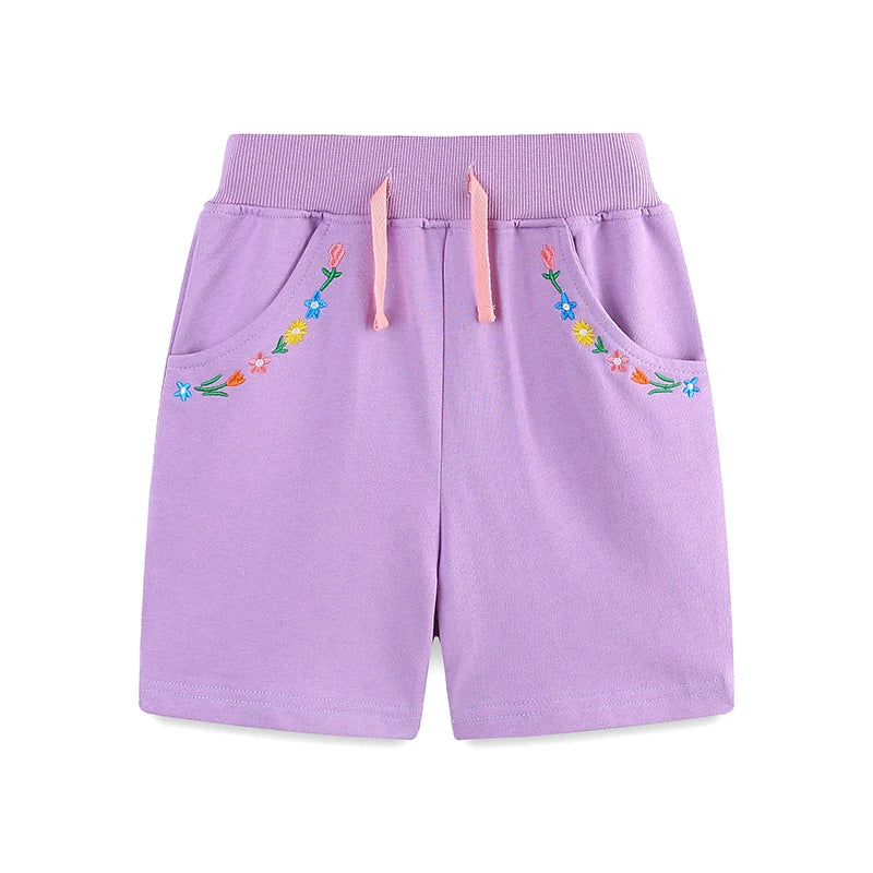 Girls Shorts - Embroidered Flowers