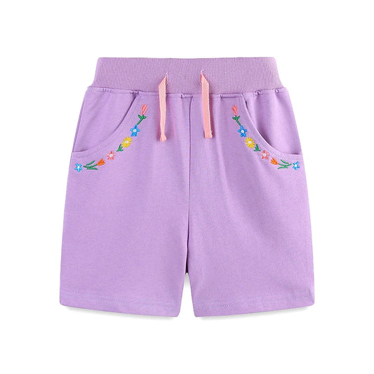 Girls Shorts - Embroidered Flowers