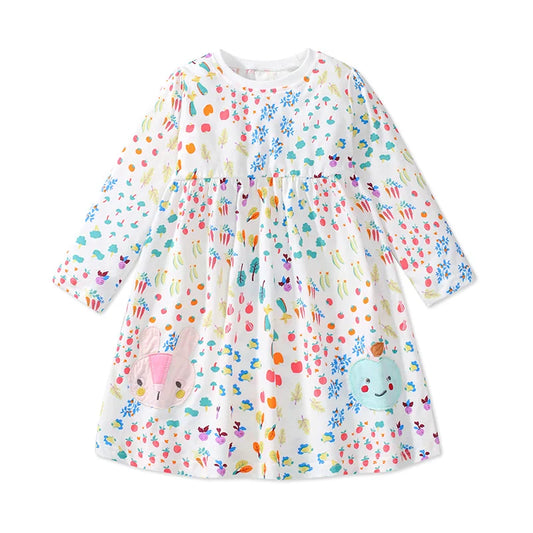 Girls Long Sleeve Dress in Multicoloured Fruits