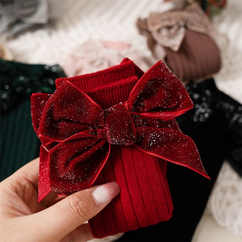 Sparkly Bow Knee High Socks