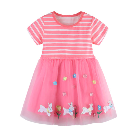 Girls Short Sleeve Stripey Tulle dress
