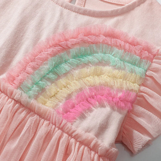 Girls Flutter Sleeve Applique Dress