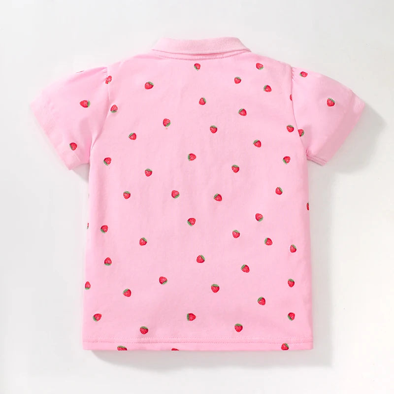 Girls Collared T shirt in Strawberry print
