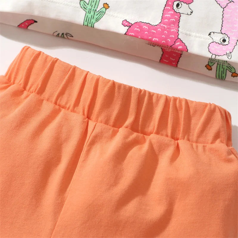 Girls Flutter sleeve T shirt + Shorts - Alpaca print