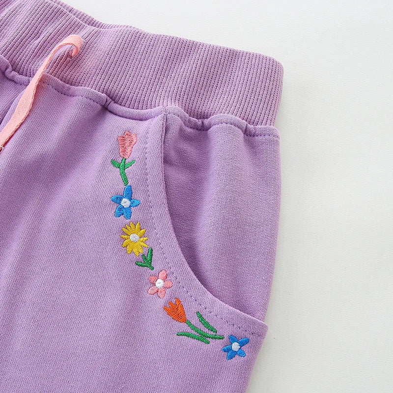 Girls Shorts - Embroidered Flowers