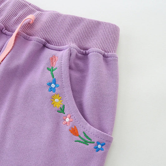 Girls Shorts - Embroidered Flowers