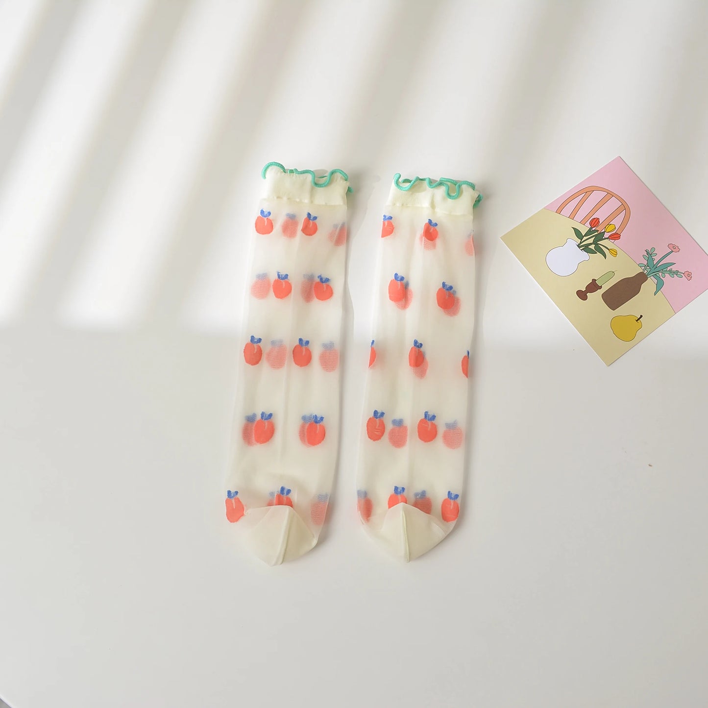 Ultra-thin knee high socks with contrast tipping