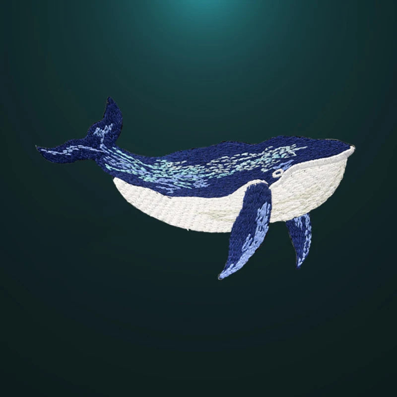 Blue Whale Embroidered Iron On Patches