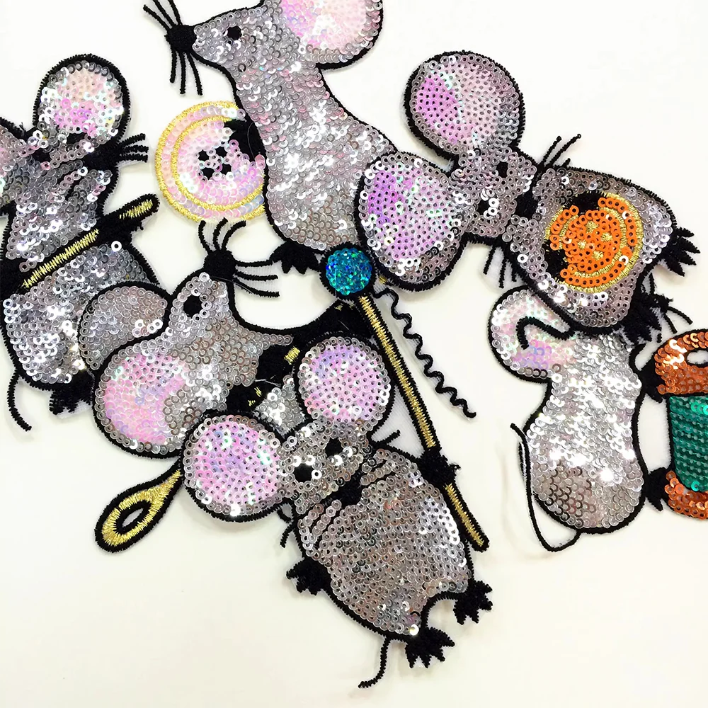 Set of 6 Sequinned Mouse patches