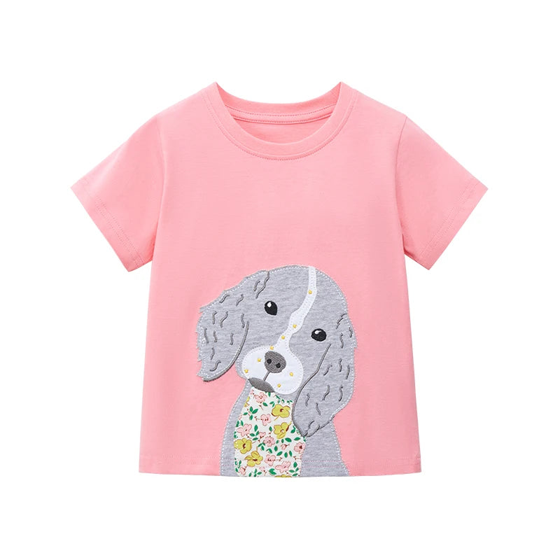 Girls' Cotton Short Sleeve Dog T-Shirt