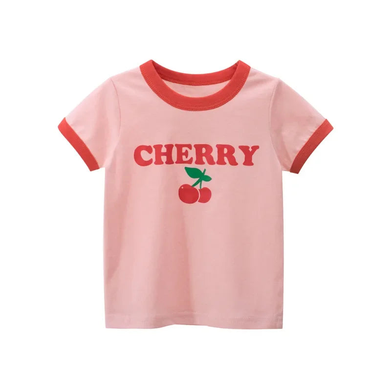 Girls Short Sleeve Cherry Ringer T Shirt