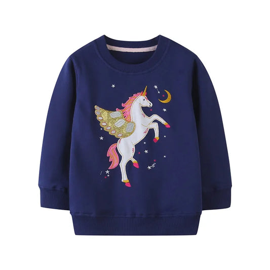 Girls Navy Sweatshirt - Prancing Unicorn