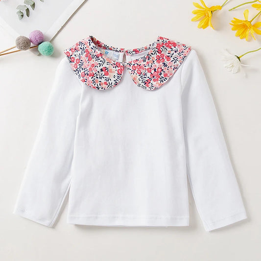 Contrast Floral collar LS T shirt