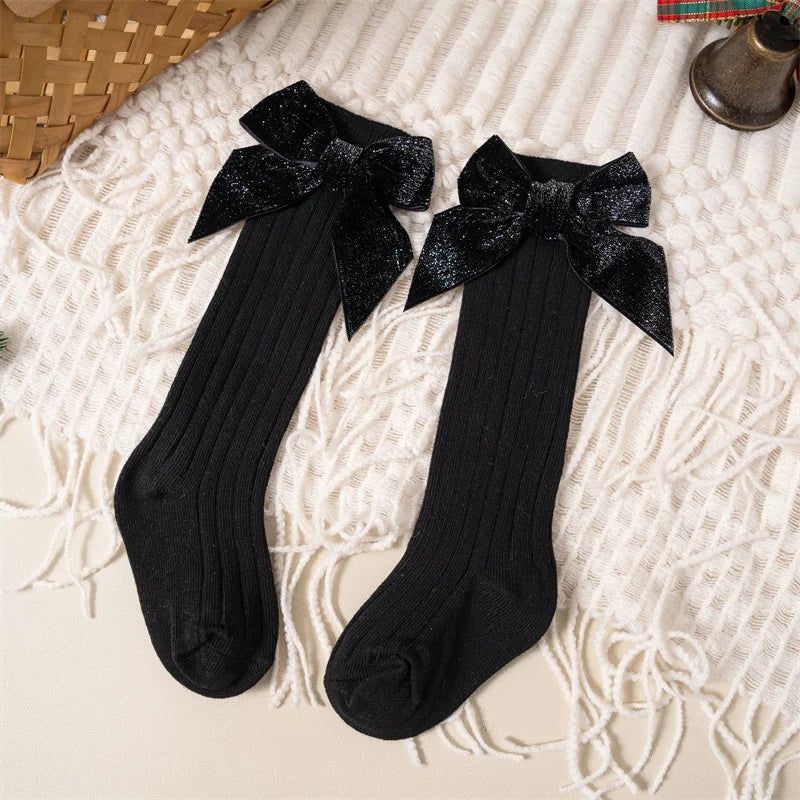 Sparkly Bow Knee High Socks