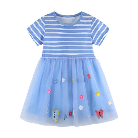 Girls Short Sleeve Stripey Tulle dress