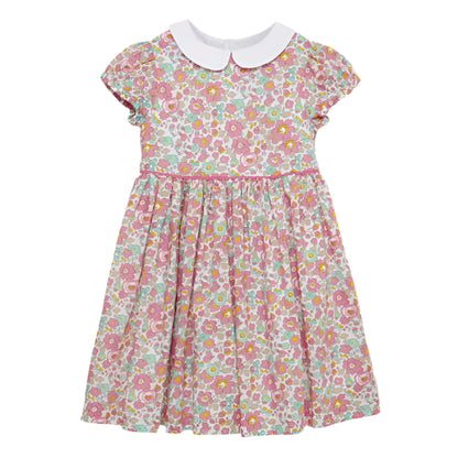 Girls Short Sleeve Smocked Floral Dress