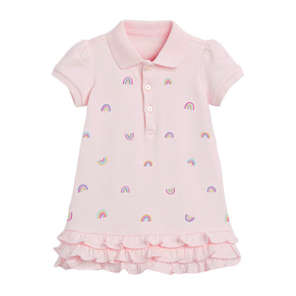 Girls' Knitted Short Sleeve Dress with collar
