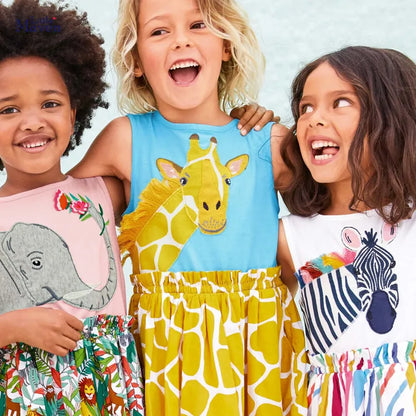 Girls Sleeveless Cotton Dress - Fun at the Zoo