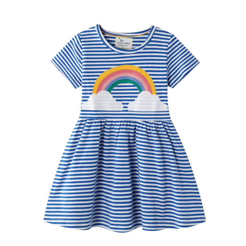 Girls Rainbow Applique Short Sleeve Dress