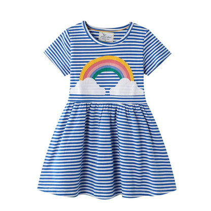Girls Rainbow Applique Short Sleeve Dress