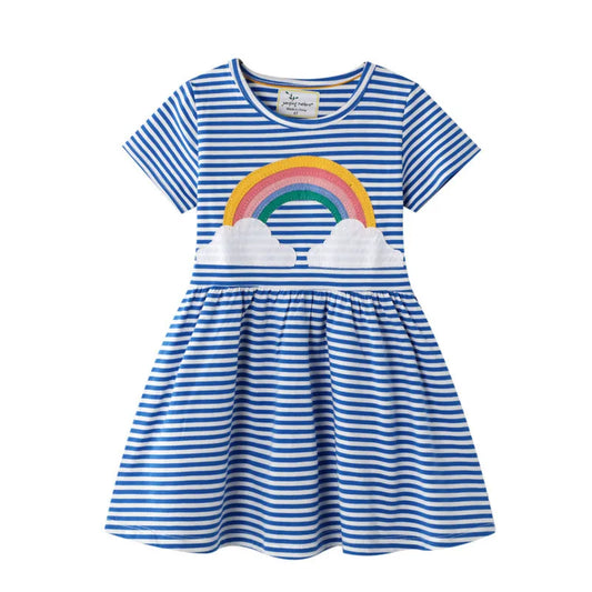 Girls Rainbow Applique Short Sleeve Dress