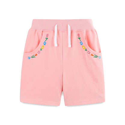 Girls Shorts - Embroidered Flowers