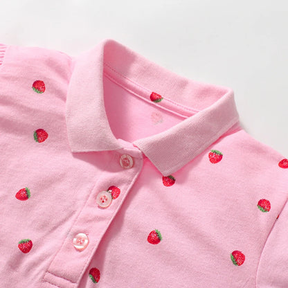 Girls Collared T shirt in Strawberry print
