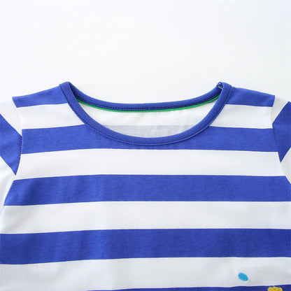 Girls SS Striped Seahorse Applique Dress