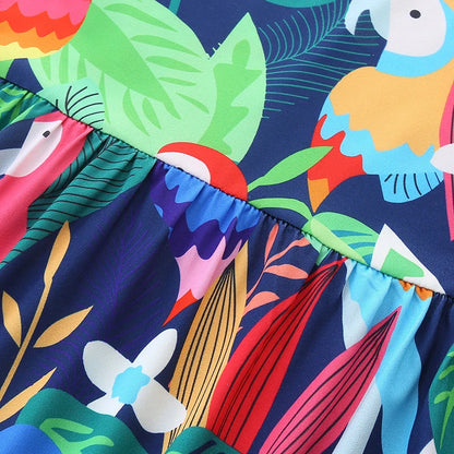 Girls Short Sleeve Parrot in the Jungle Dress
