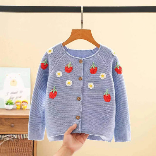 Girls Embroidered Cardigan - Strawberry