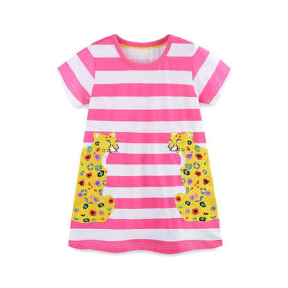 Girls SS Striped Seahorse Applique Dress