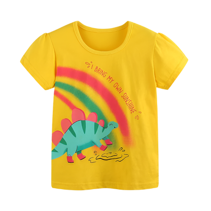 Girls T shirt + Shorts - Rainbow Dinosaur