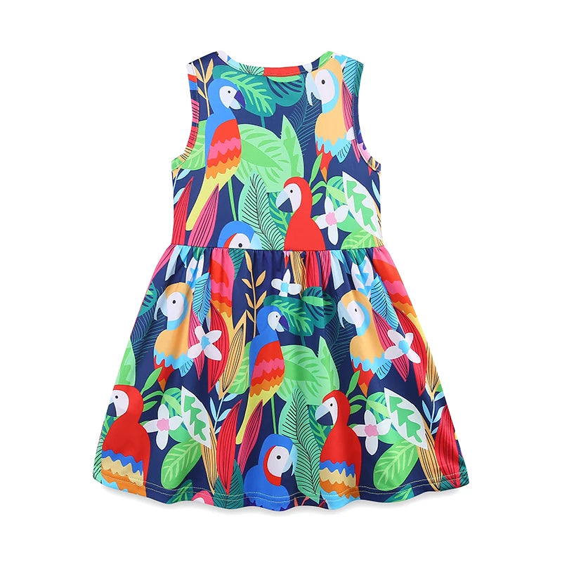 Girls Short Sleeve Parrot in the Jungle Dress