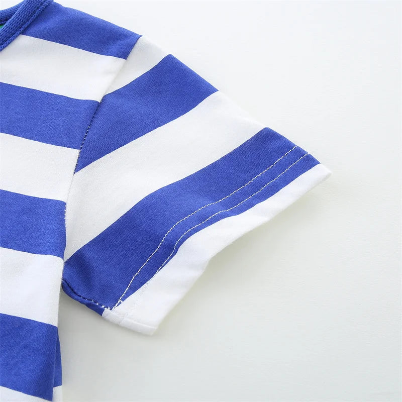 Girls SS Striped Seahorse Applique Dress