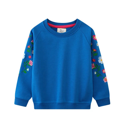 Girls Embroidered Sleeve Sweatshirt (Blue)