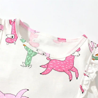 Girls Flutter sleeve T shirt + Shorts - Alpaca print