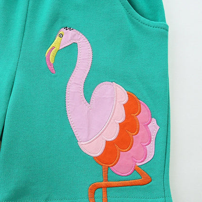 Girls Shorts - Flamingo applique